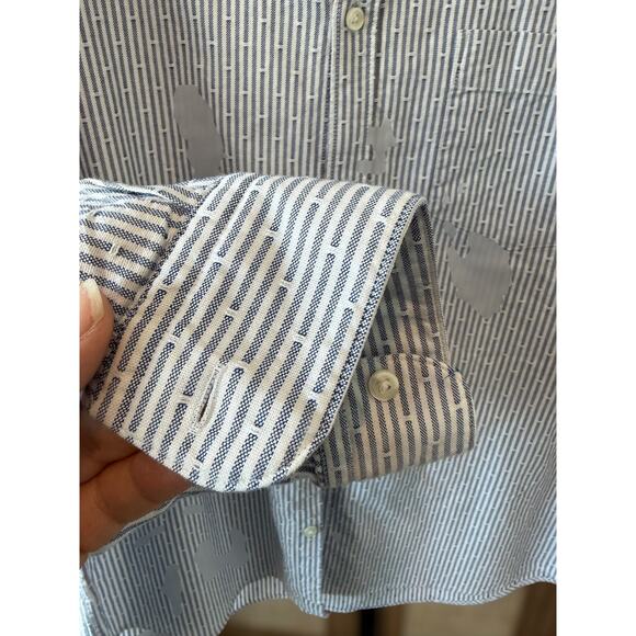 Reiss Slim Pinstriped Long Sleeve Button Down Shirt Blue White Mens Size Large - Picture 9 of 13
